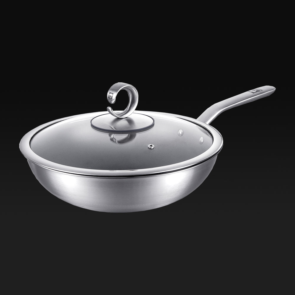 Kobachcookware 13-Inch Titanium Coating-Free Wok with Lid