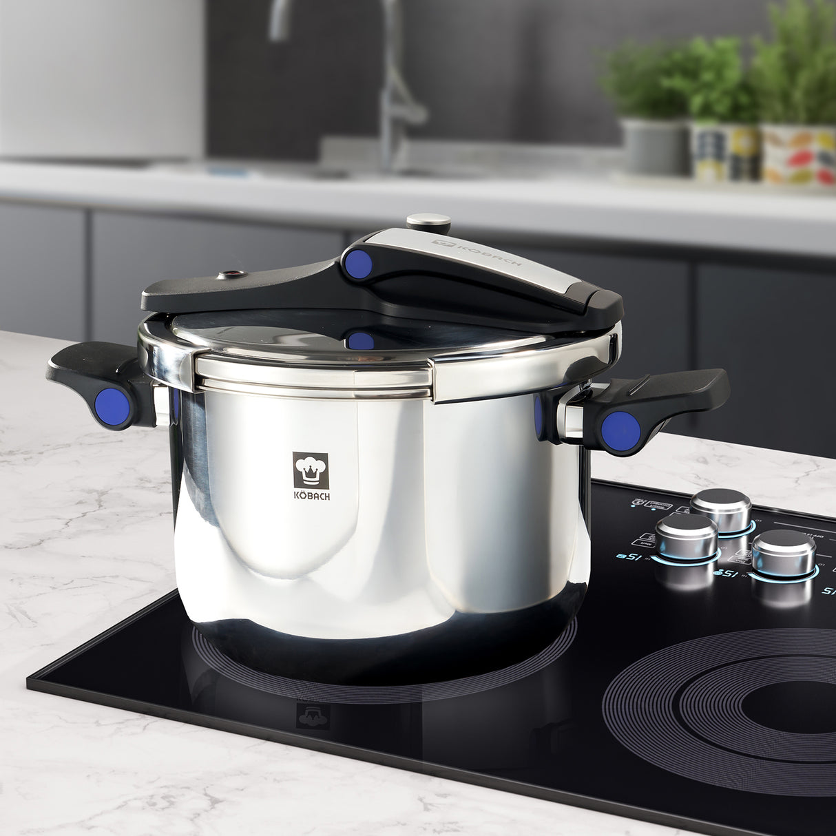 KOBACH 8 Qt Stainless Steel Pressure Cooker, 17 PSI, Induction & Gas Compatible, One-Hand Opening
