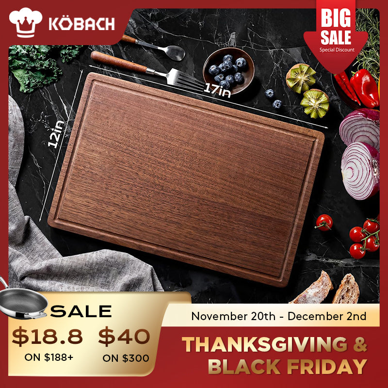 Kobachcookware Black Walnut Wood Cutting Board – 11"x17" Durable