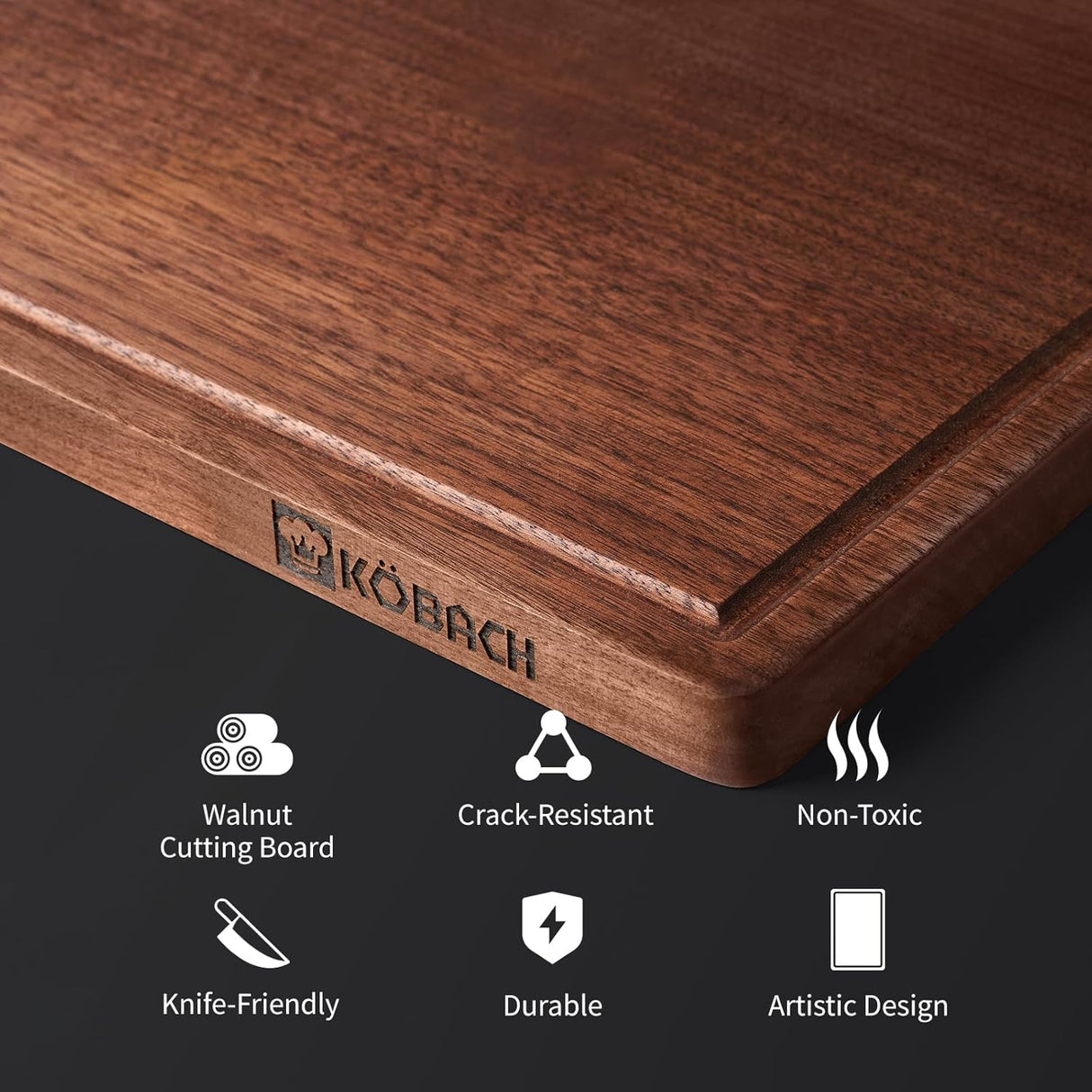 Kobachcookware Black Walnut Wood Cutting Board – 11"x17" Durable