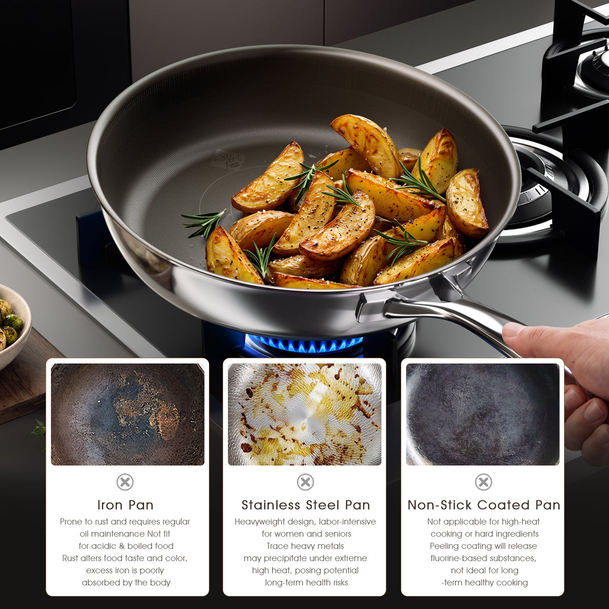 Kobach Pure Titanium Nonstick Frying Pan – 100% Uncoated, Naturally Nonstick